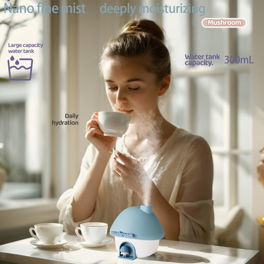 Portable Mushroom Humidifier with 7 Color Sunset Light (Blue)
