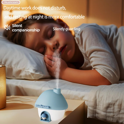 Portable Mushroom Humidifier with 7 Color Sunset Light (Blue)