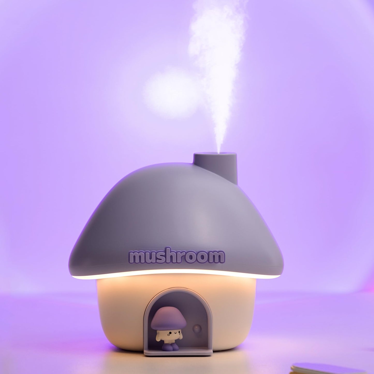Portable Mushroom Humidifier with 7 Color Sunset Light (Purple)