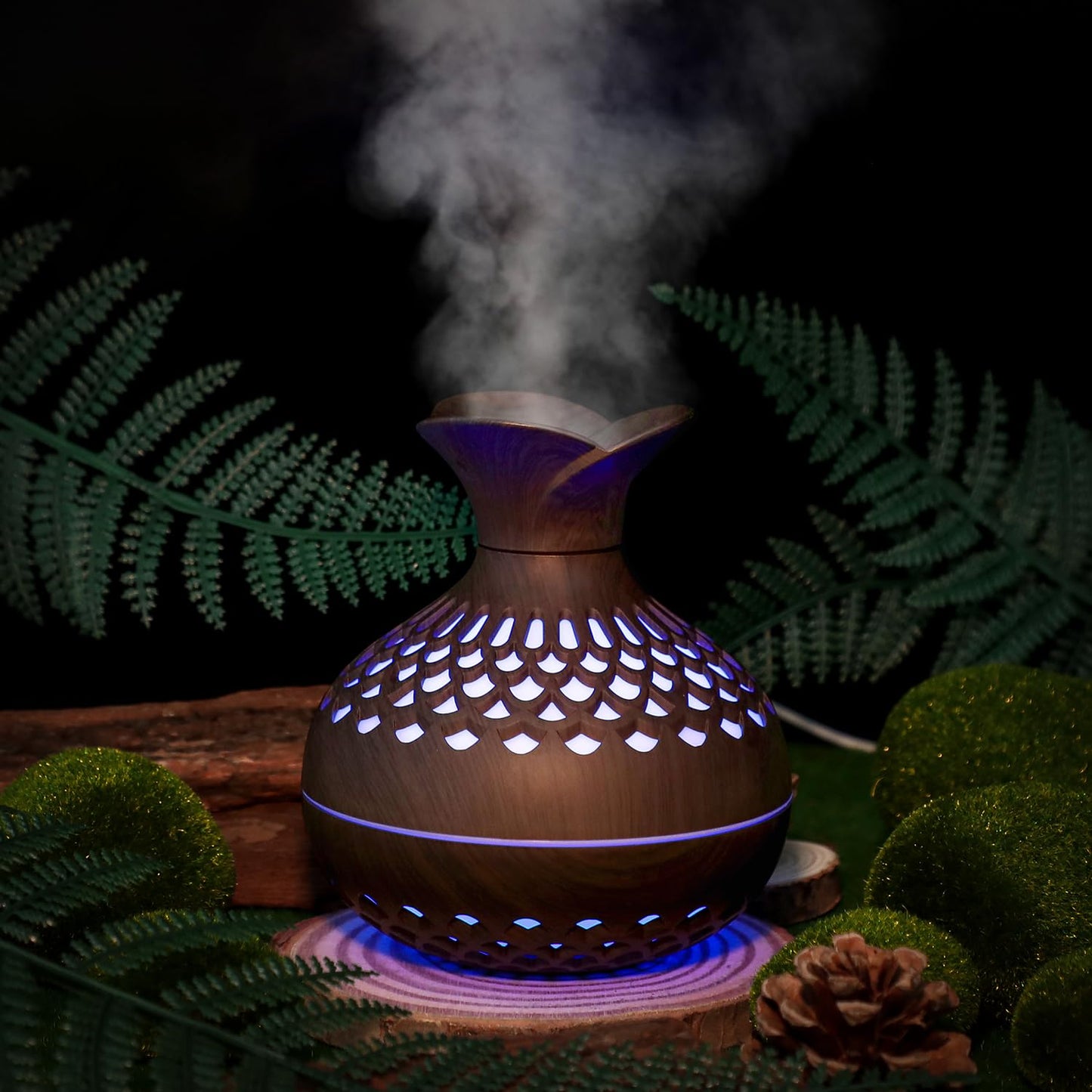 Portable USB Humidifier with 7-Color LED Night Light (DarkWood)