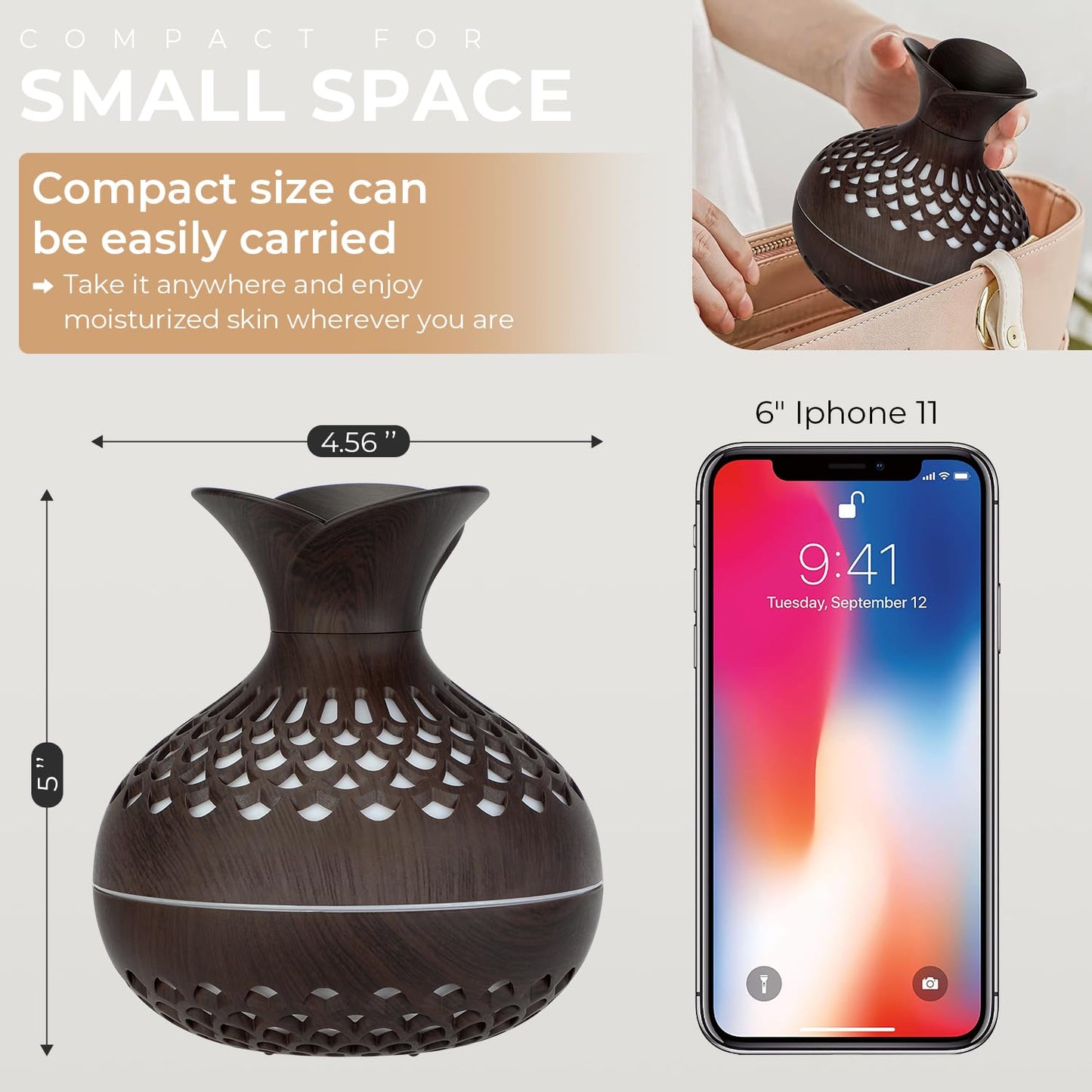 Portable USB Humidifier with 7-Color LED Night Light (DarkWood)