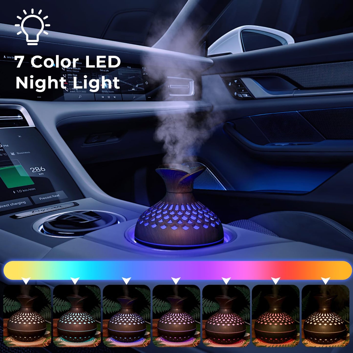 Portable USB Humidifier with 7-Color LED Night Light (DarkWood)
