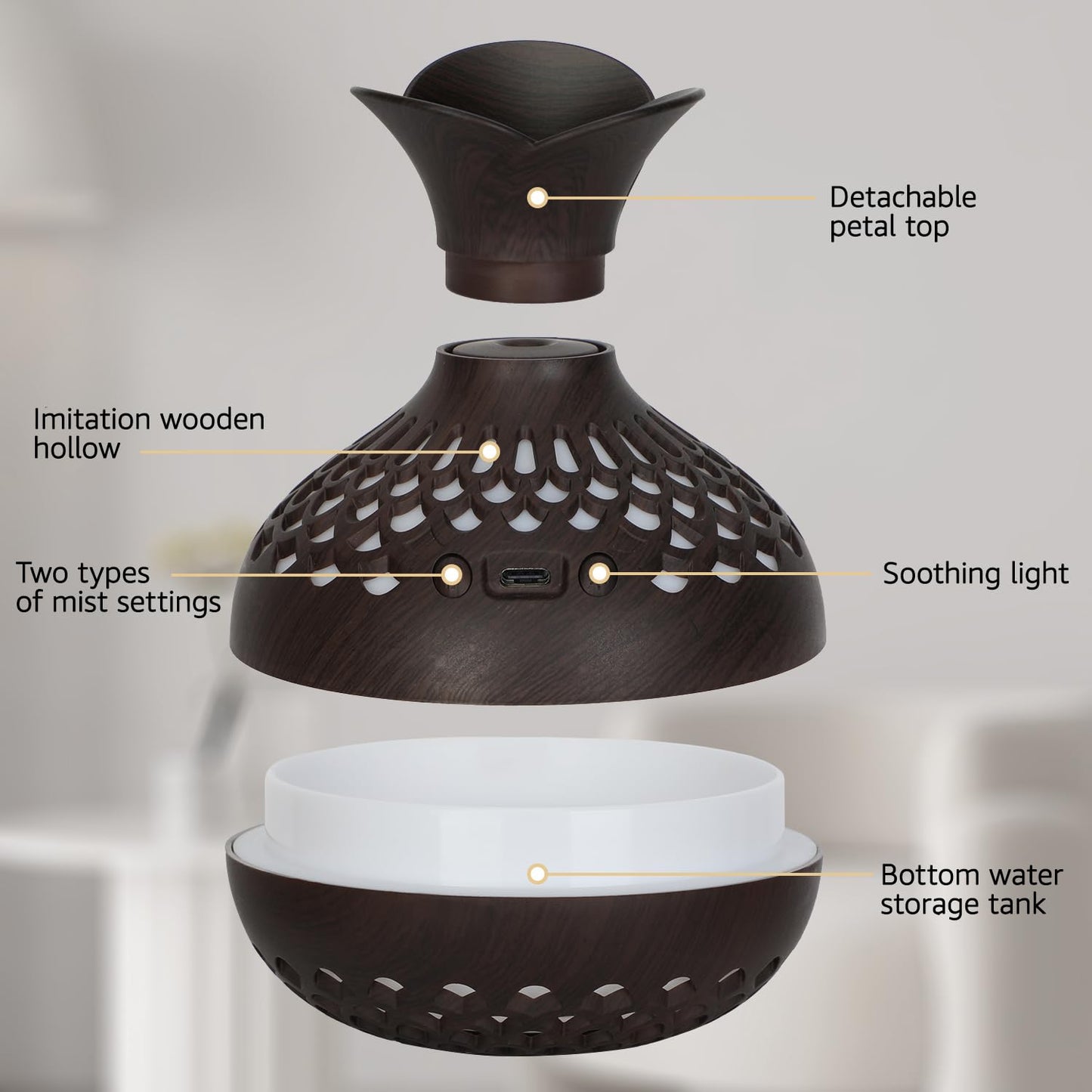 Portable USB Humidifier with 7-Color LED Night Light (DarkWood)