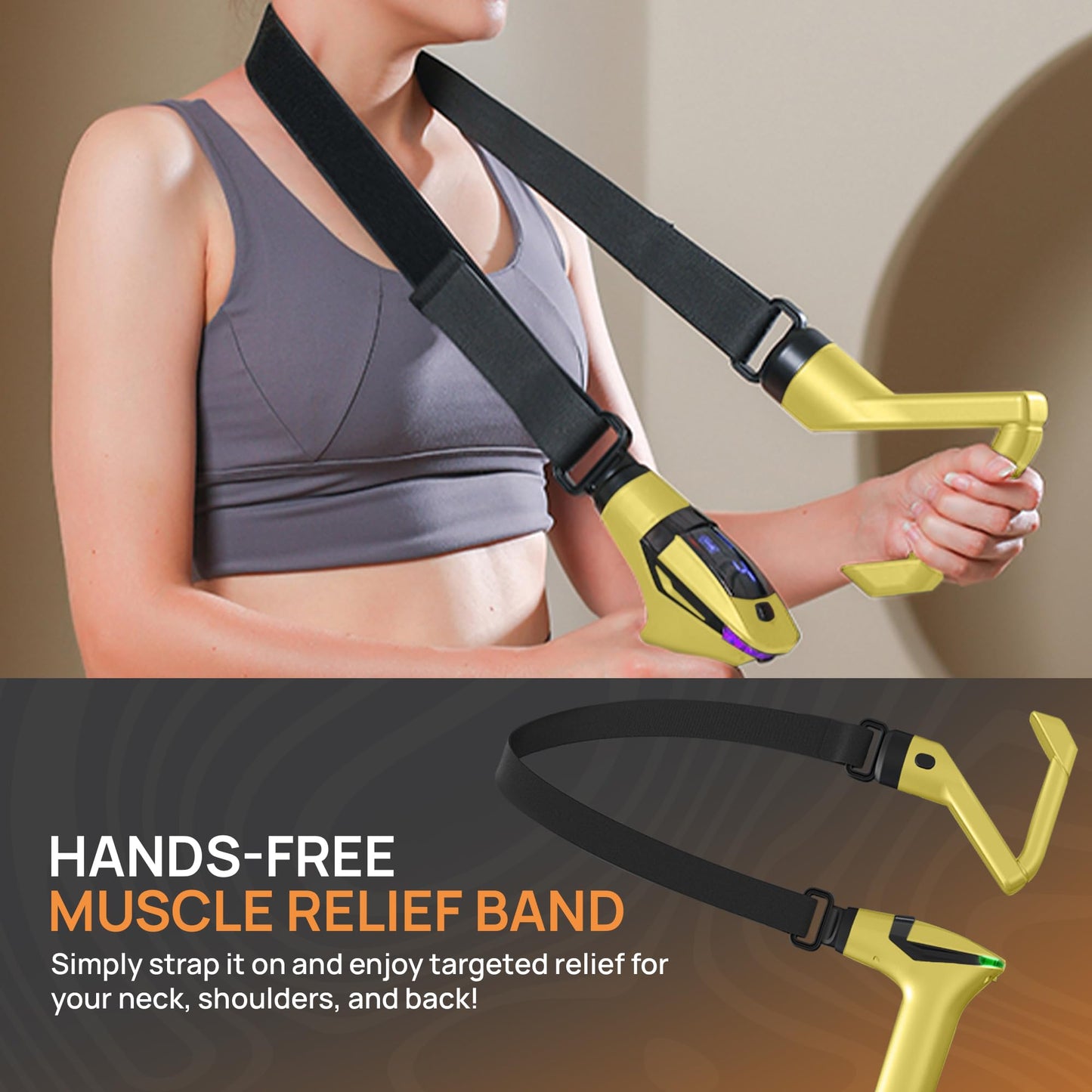 Yellow 3-in-1 Massage Gun with Extendable Handle & Back Strap