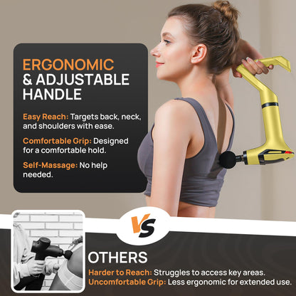 Yellow 3-in-1 Massage Gun with Extendable Handle & Back Strap