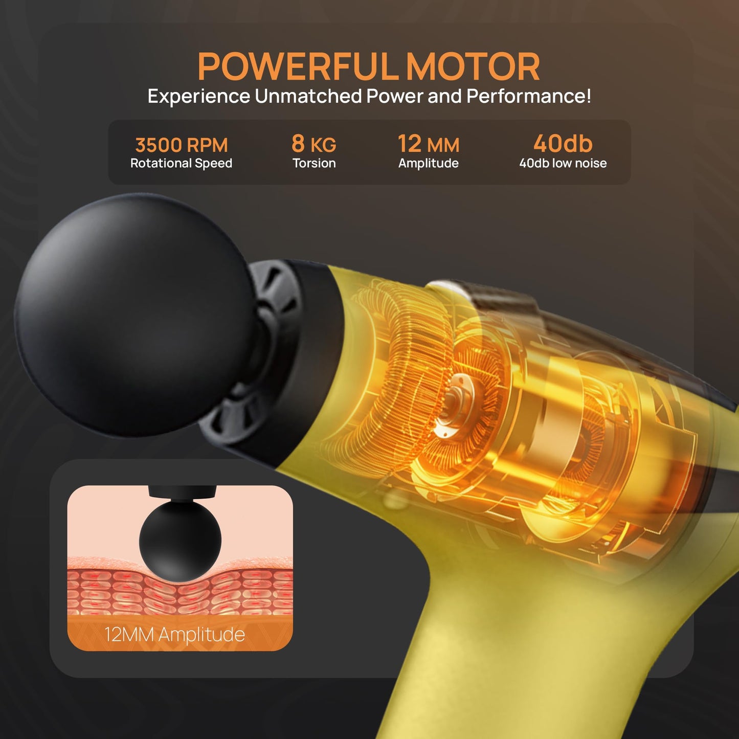 Yellow 3-in-1 Massage Gun with Extendable Handle & Back Strap
