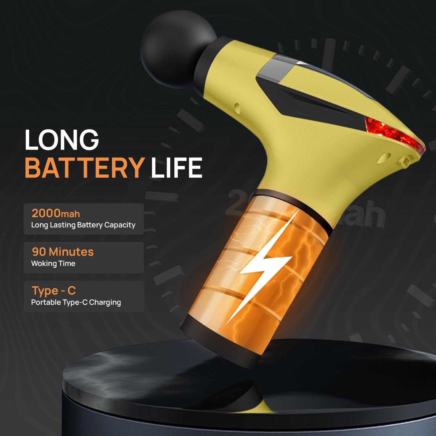 Yellow 3-in-1 Massage Gun with Extendable Handle & Back Strap