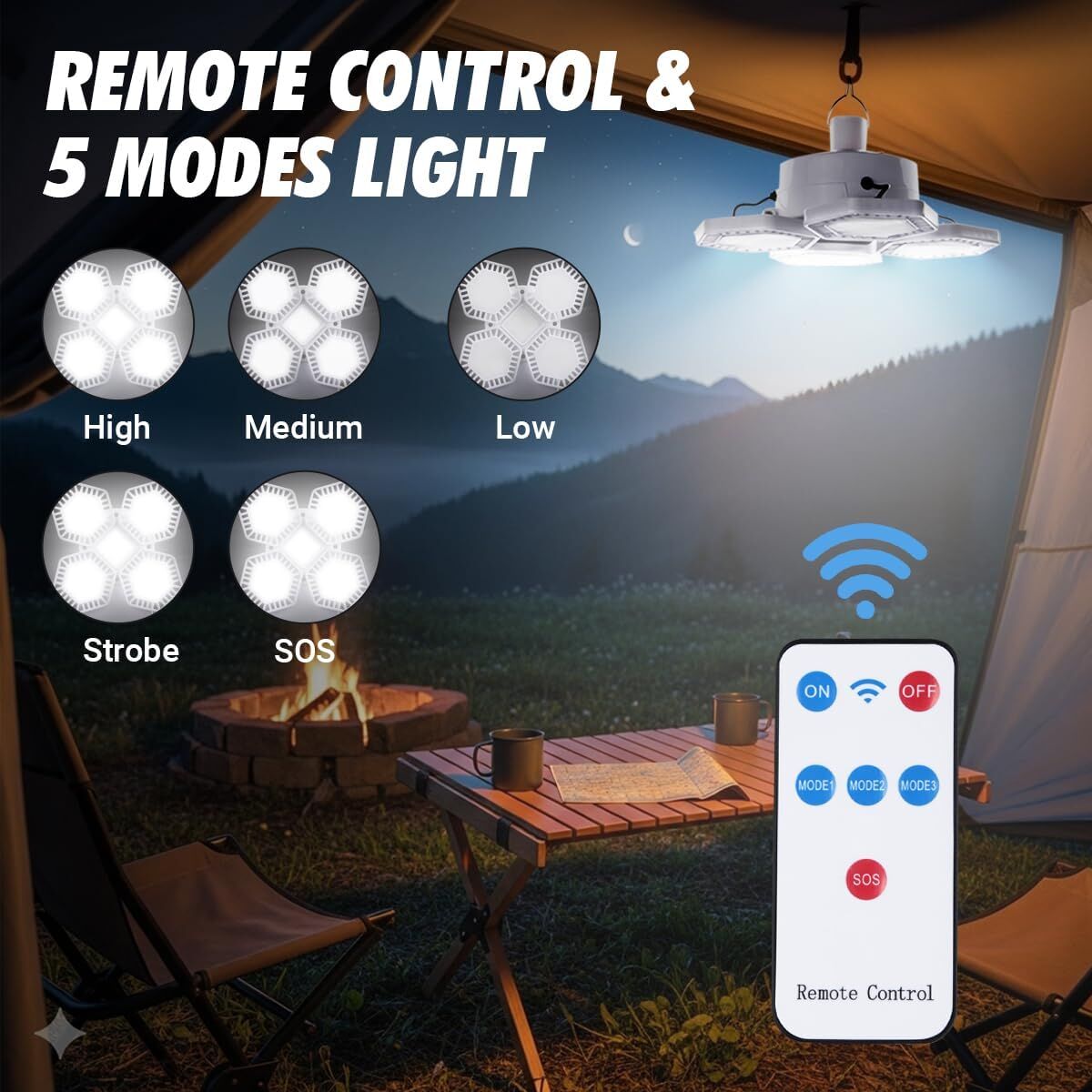 Solar Camping Lantern with Remote Control for Outdoors