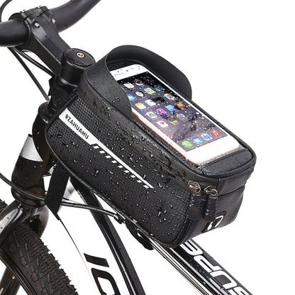 Black Waterproof Bike Frame Bag with Touchscreen & Reflective Details