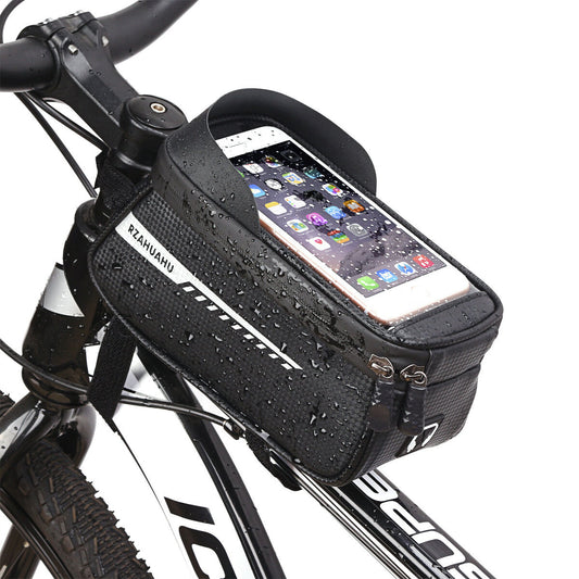 Black Waterproof Bike Frame Bag with Touchscreen & Reflective Details