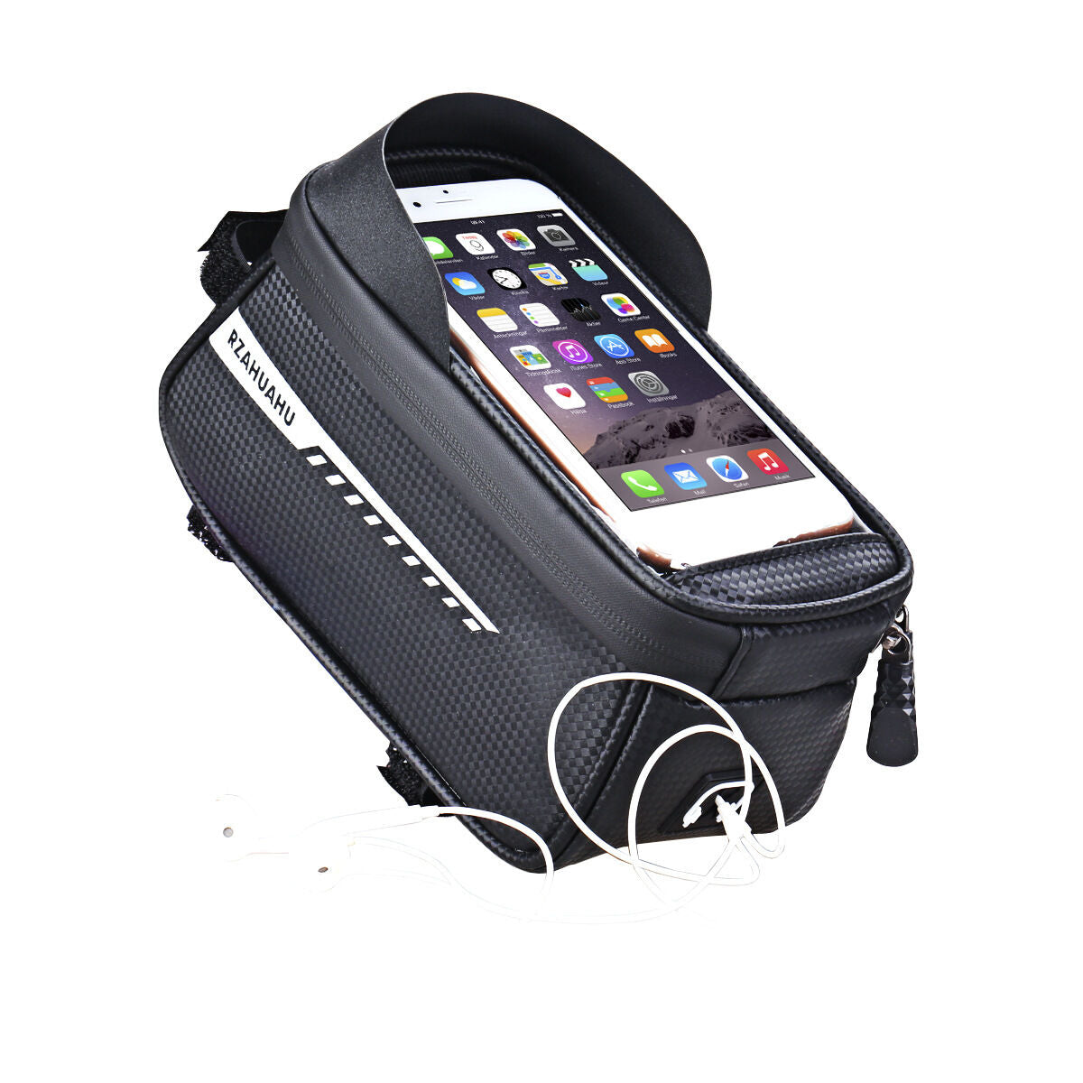 Black Waterproof Bike Frame Bag with Touchscreen & Reflective Details