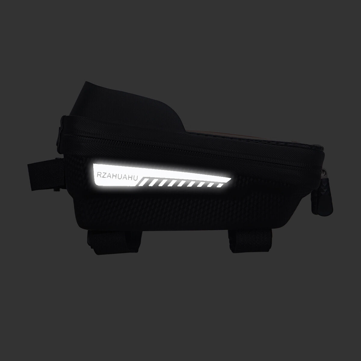 Black Waterproof Bike Frame Bag with Touchscreen & Reflective Details