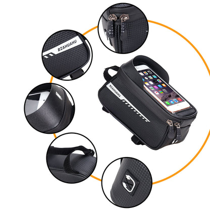 Black Waterproof Bike Frame Bag with Touchscreen & Reflective Details