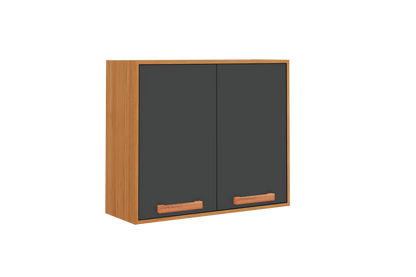 Best Flat Pack DIY Wooden Kitchen Wall Cabinet with 2 Doors 2 Shelves in Graphite and Cinnamon Finish - Napoles | Buy O
