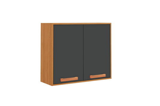 Best Flat Pack DIY Wooden Kitchen Wall Cabinet with 2 Doors 2 Shelves in Graphite and Cinnamon Finish - Napoles | Buy O