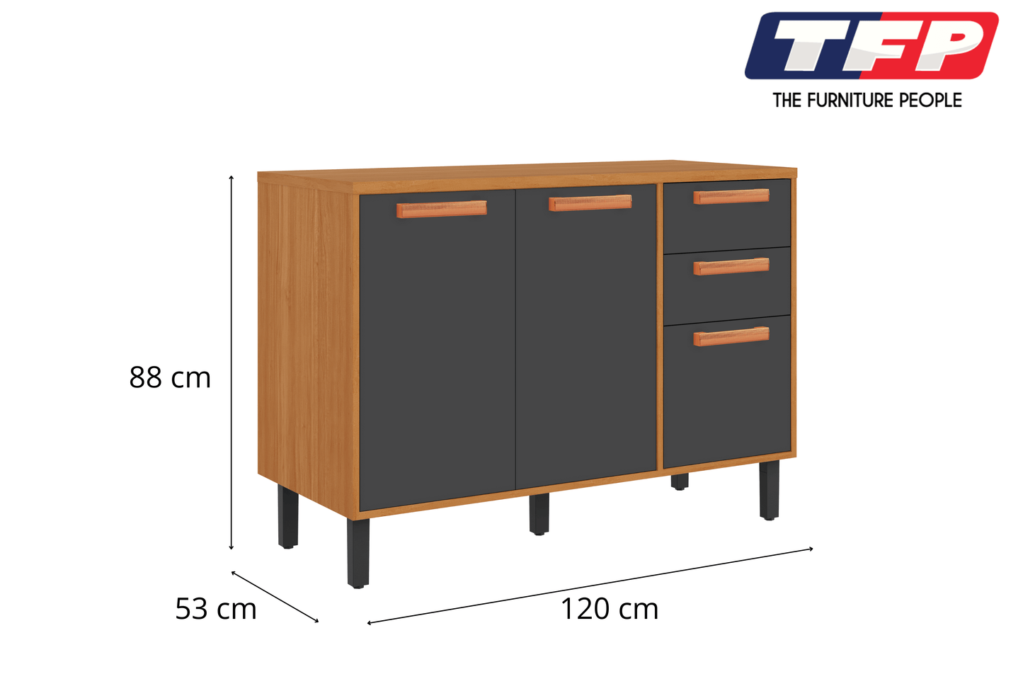 Best Base Kitchen Wooden CabinetCupboard with 3 Doors 2 Drawers in Cinnamon Finish - Napoles Graphite Flat Pack DIY | B