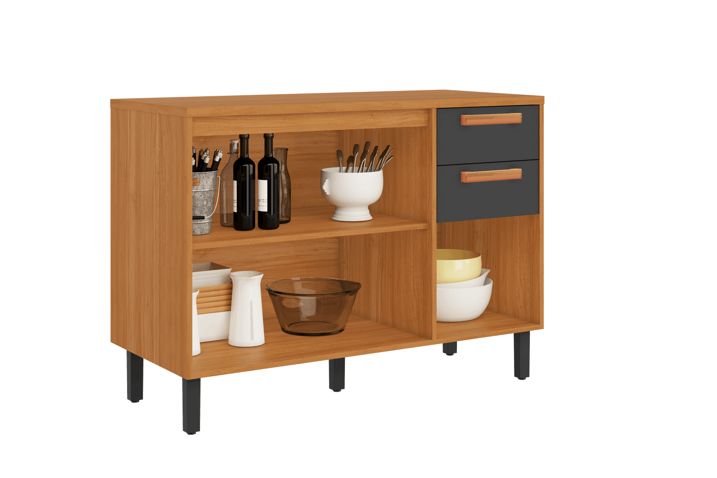 Best Base Kitchen Wooden CabinetCupboard with 3 Doors 2 Drawers in Cinnamon Finish - Napoles Graphite Flat Pack DIY | B