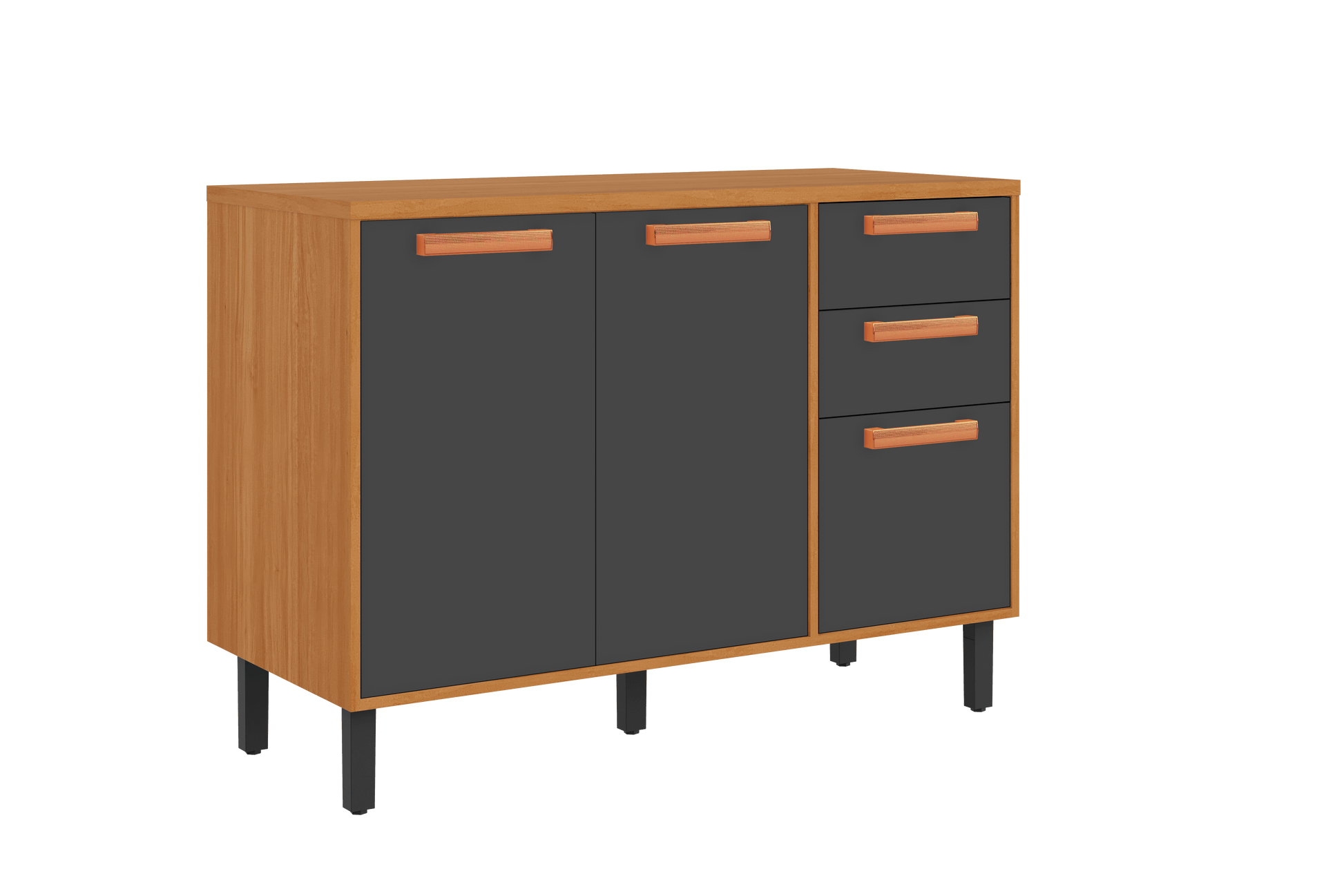 Best Base Kitchen Wooden CabinetCupboard with 3 Doors 2 Drawers in Cinnamon Finish - Napoles Graphite Flat Pack DIY | B