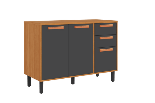 Best Base Kitchen Wooden CabinetCupboard with 3 Doors 2 Drawers in Cinnamon Finish - Napoles Graphite Flat Pack DIY | B