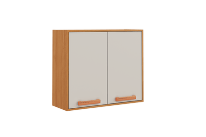 Best Flat Pack DIY Wooden Kitchen Wall Cabinet with 2 Doors 2 Shelves in White and Cinnamon Finish - Napoles | Buy Onli