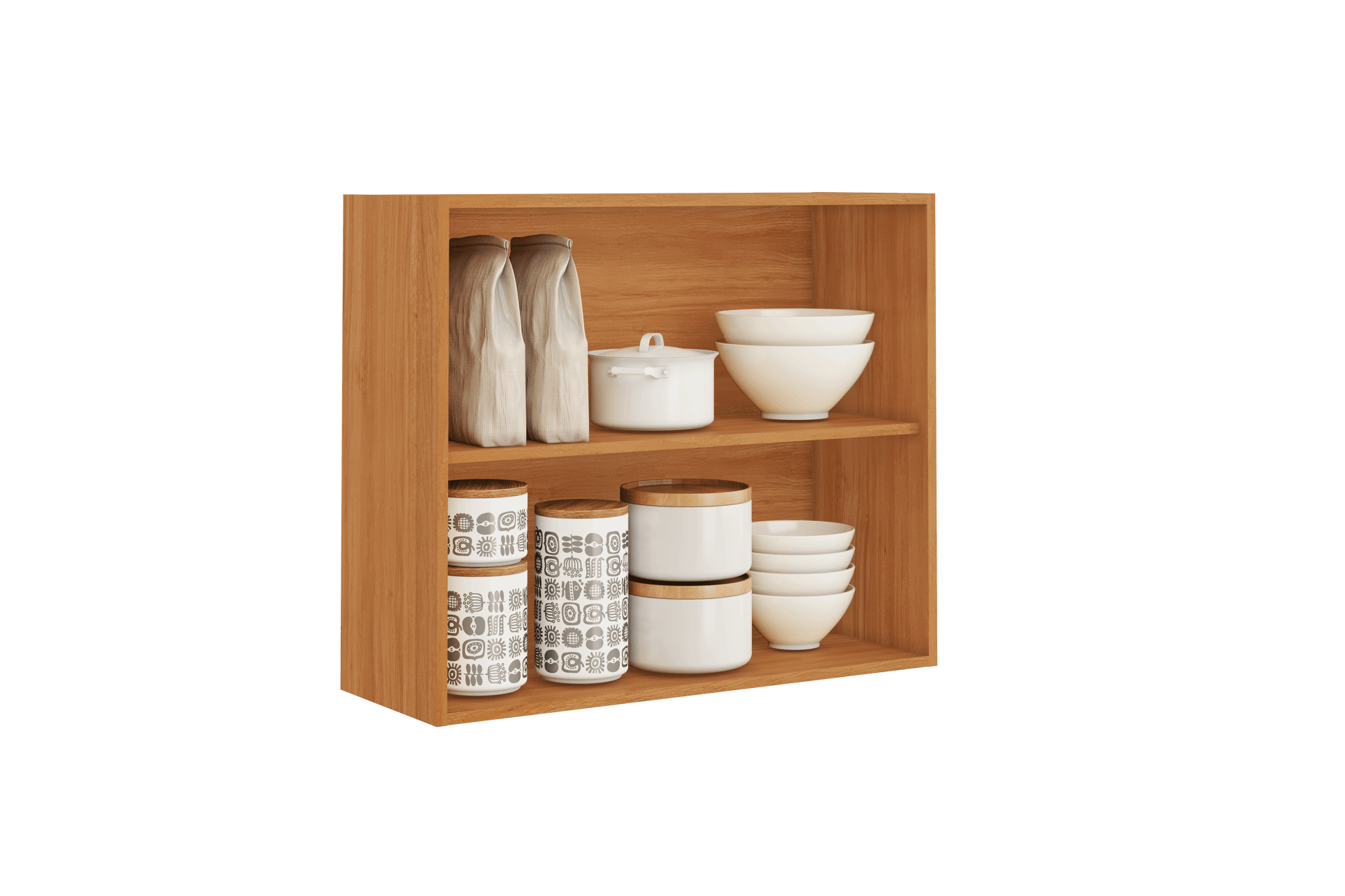 Best Flat Pack DIY Wooden Kitchen Wall Cabinet with 2 Doors 2 Shelves in White and Cinnamon Finish - Napoles | Buy Onli