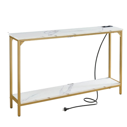 2 Tier Console Table with Power Outlets and USB Ports