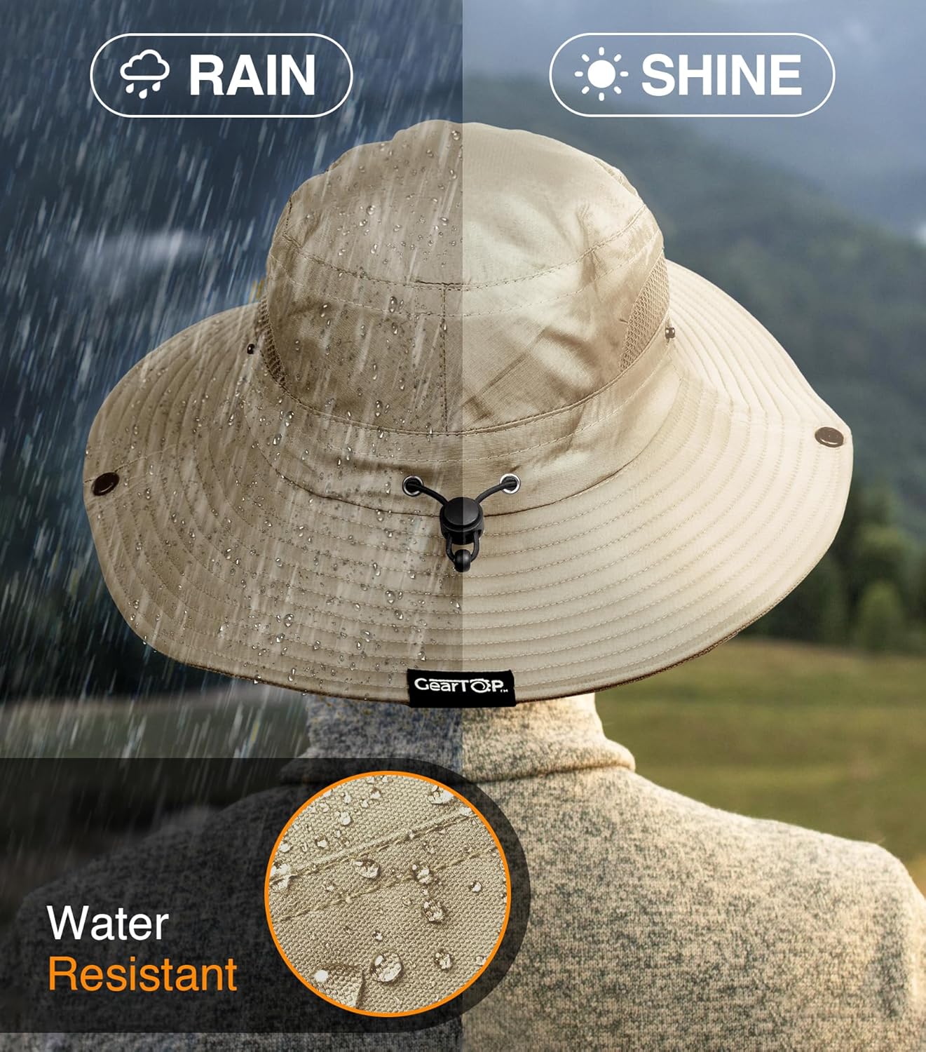 Fishing Hat UPF 50+ Wide Brim Sun Hat for Men and Women, Mens Bucket Hat with UV Protection for Hiking Beach Hats (Khaki