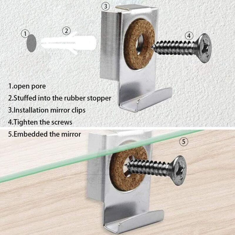 Wall Mount Mirror Bracket, Mirror Holders, Adjustable Wall Mount Mirror Clip Mirror Clamp, For Wall Mirror For