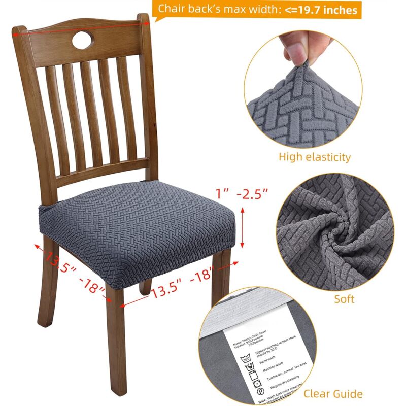 6 pcs Stretch Chair Covers Jacquard Embossed Removable Washable Seat Covers For Dining ROom Kitchen Office Hotel