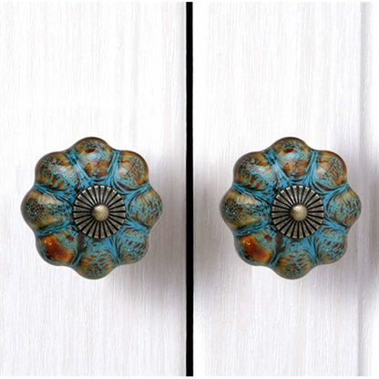 6 pcs Ceramic Glazed Door Handles For Cabinets, Bathrooms, Wardrobes, Drawers (Blue)