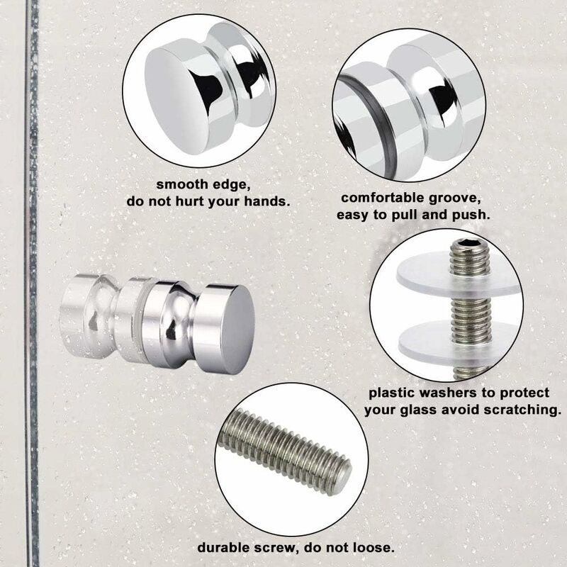 2 Pairs Stainless Steel Sliding Shower Door Knobs Glass Shower Door Handles For Bathroom Kitchen Home Office Hotel