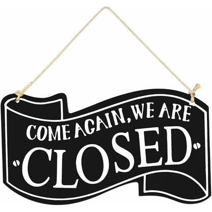Two-Sided Open And Closed Wooden Sign With ROpe For Hanging Vintage Sign (Black)
