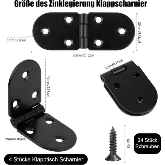 4 pcs Stainless Steel Folding Table Hinges - 180 Degree ROund Screw-In Hinges - Folding Table Hinges - Table Hinges -