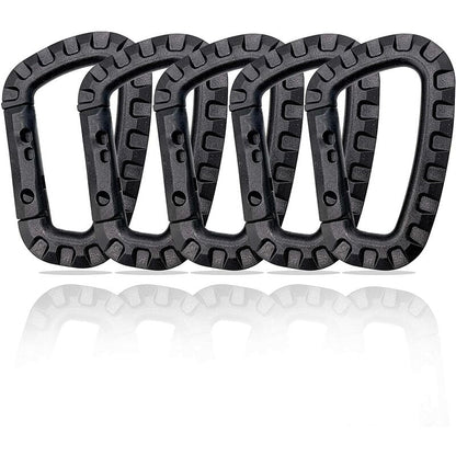 5 Pack Plastic Carabiners - Black - D-Shaped