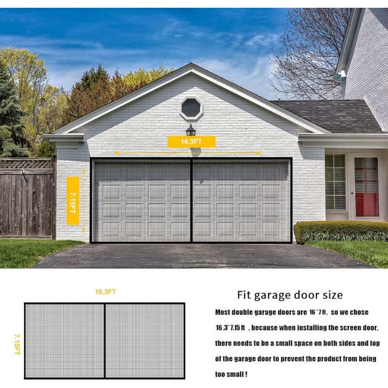8Ftx7Ft Magnetic Garage Door Screen For 1 Car Garage Doors, Reinforced Fiberglass Garage Screen, Hands Free，Magnetic