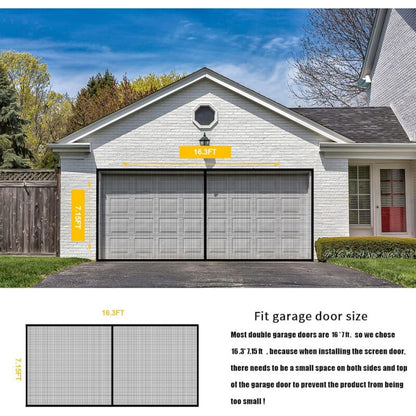8Ftx7Ft Magnetic Garage Door Screen For 1 Car Garage Doors, Reinforced Fiberglass Garage Screen, Hands Free，Magnetic