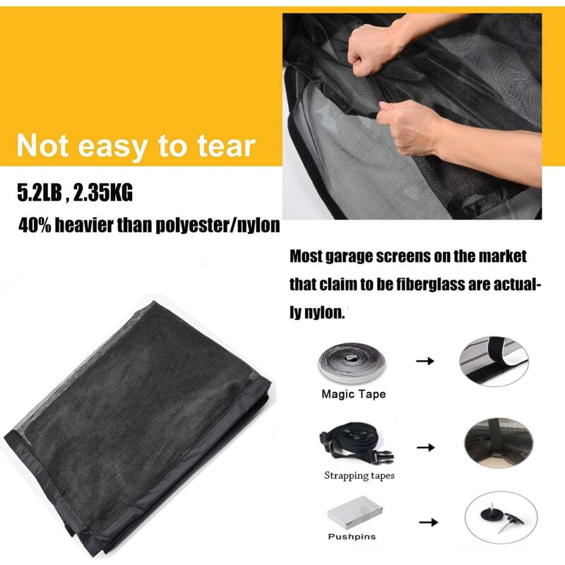 8Ftx7Ft Magnetic Garage Door Screen For 1 Car Garage Doors, Reinforced Fiberglass Garage Screen, Hands Free，Magnetic