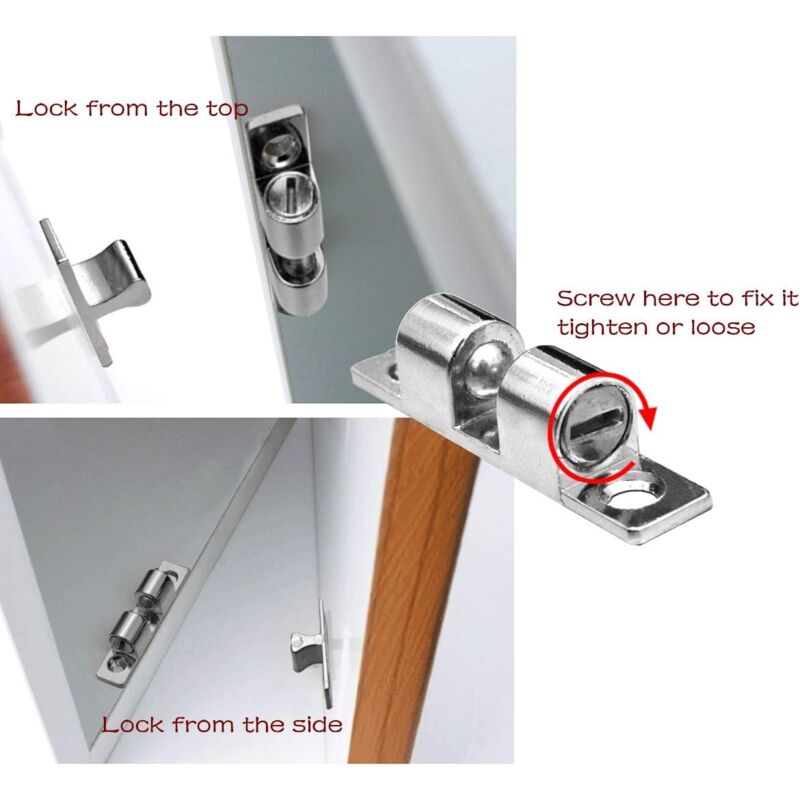 Door Catches 4 Pieces, Metal Ball ROller, Stainless Steel Cabinet Door Catch-Silver