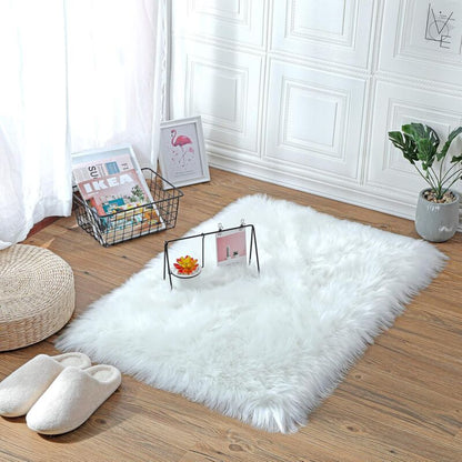 Faux Sheepskin Imitation Fleece Lambskin Rug Fluffy Soft Longhair Decorative Chair Cushion Sofa Mat (White, 50X150Cm)