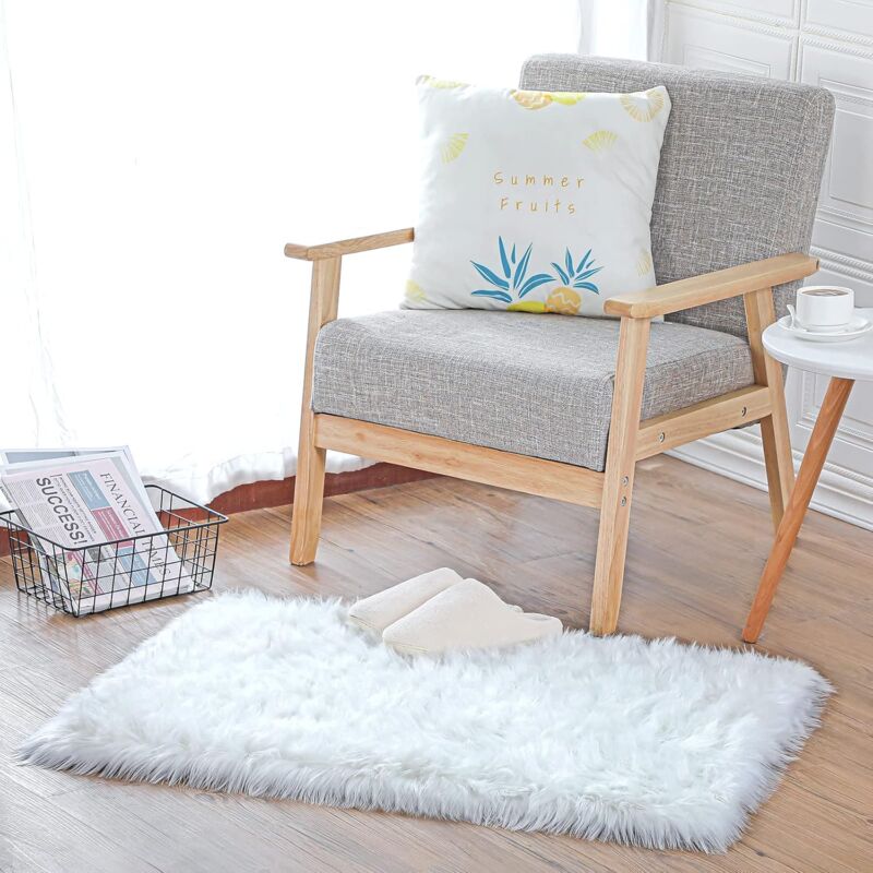 Faux Sheepskin Imitation Fleece Lambskin Rug Fluffy Soft Longhair Decorative Chair Cushion Sofa Mat (White, 50X150Cm)