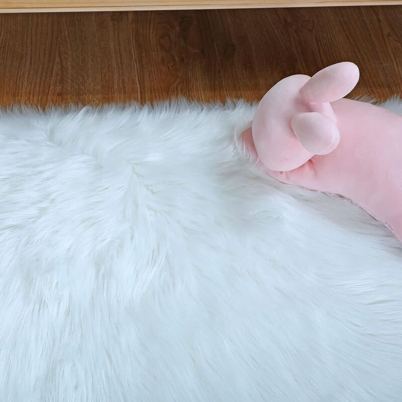 Faux Sheepskin Imitation Fleece Lambskin Rug Fluffy Soft Longhair Decorative Chair Cushion Sofa Mat (White, 50X150Cm)