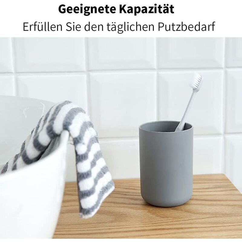 2 pcs Toothbrush Cups, Bathroom Toothbrush Holder, Mug, Plastic Cup 300Ml (Grey & Grey)