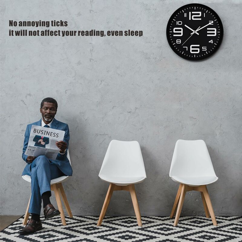 Silent Clock, 30Cm Quartz Silent Clocks, Battery Powered, Modern Style Designed For Home, Office And School (Black)