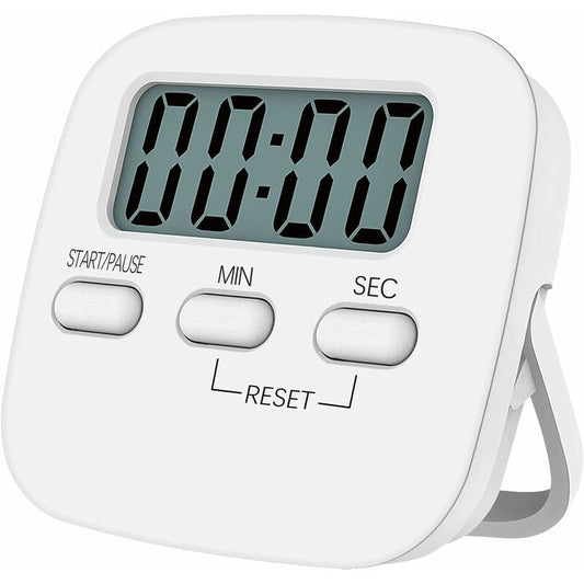Magnetic Kitchen Timer With Large Lcd Display, With Stopwatch, Loud Alarm And Countdown, White