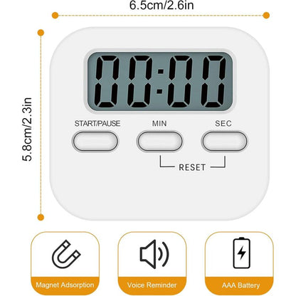 Magnetic Kitchen Timer With Large Lcd Display, With Stopwatch, Loud Alarm And Countdown, White