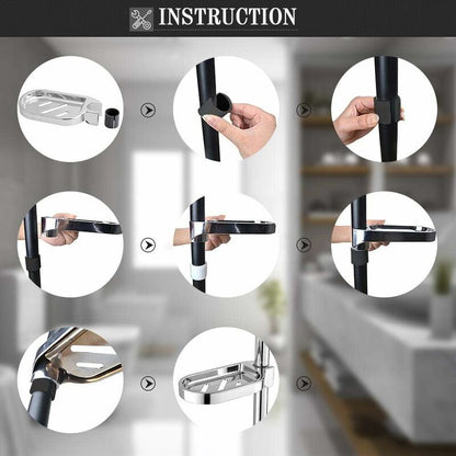 Shower Soap Tool, Abs Soap Dish Soap Holder Clip-On Tray Adjustable Flat Rail Practical Bathroom Gadget