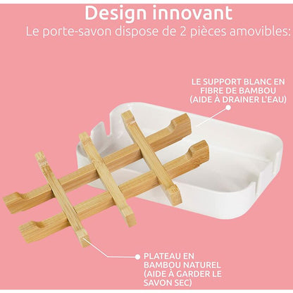 Compactor Soap Dish White, Eco-Friendly Bamboo, 100% Natural, 100% Biodegradable, 100% Plastic Free, 13 X 8.5 X 2.4Cm,
