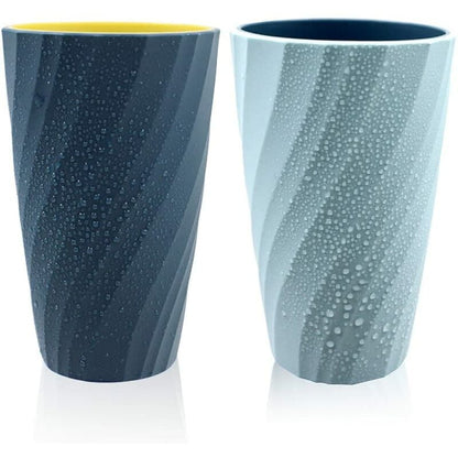 2 Pack Bathroom Tumblers Unbreakable Soft Durable Bathroom Cup Toothbrush Holder (Light Blue & DArk Blue)