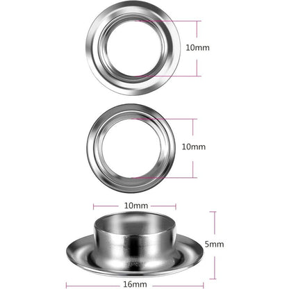 Grommet Kit Tools 10Mm Metal Eyelets Sets 100 Set Grommets Eyelets Kit For Canvas Tarpaulin Tent Repair Silver (2/5