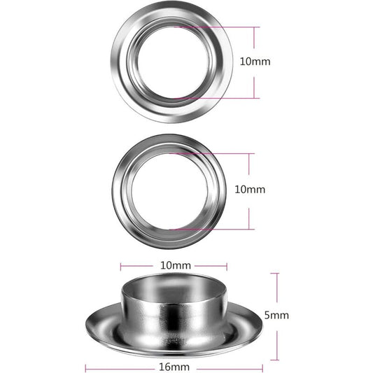 Grommet Kit Tools 10Mm Metal Eyelets Sets 100 Set Grommets Eyelets Kit For Canvas Tarpaulin Tent Repair Silver (2/5